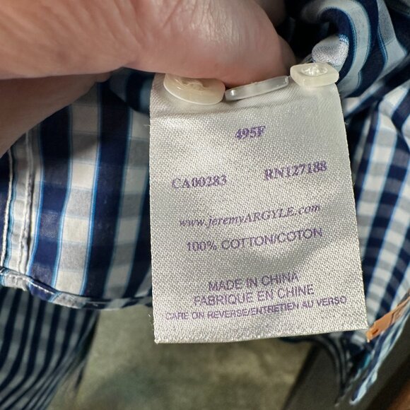 Jeremy Argyle NYC Mens XL Dress Shirt 100% Cotton Blue Checkered Casual - Picture 7 of 7